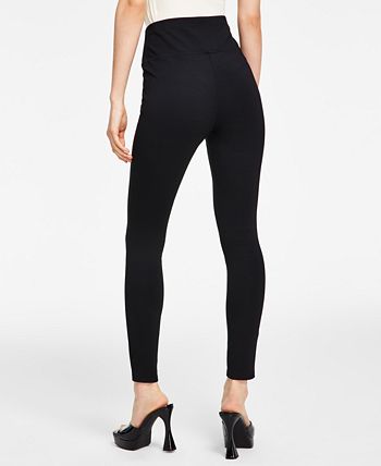Leggings femininas de cintura alta em malha ponte Bar III, pretas, tamanho grande