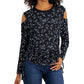 Suéter feminino estampado com ombros descobertos da INC International Concepts, preto, tamanho GG