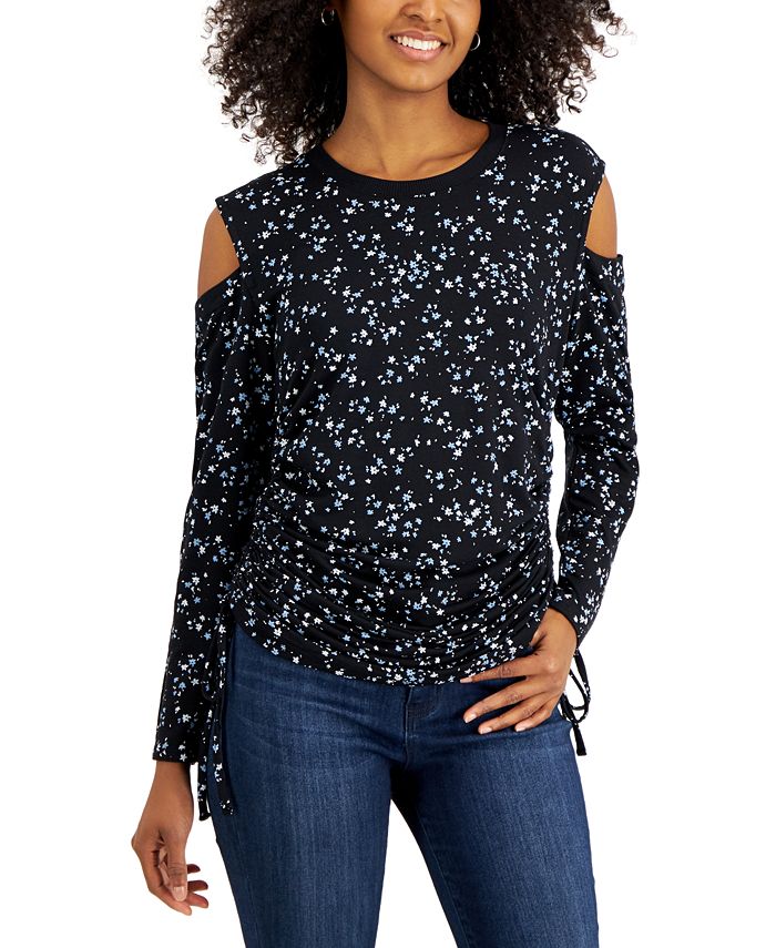 Suéter feminino estampado com ombros descobertos da INC International Concepts, preto, tamanho GG