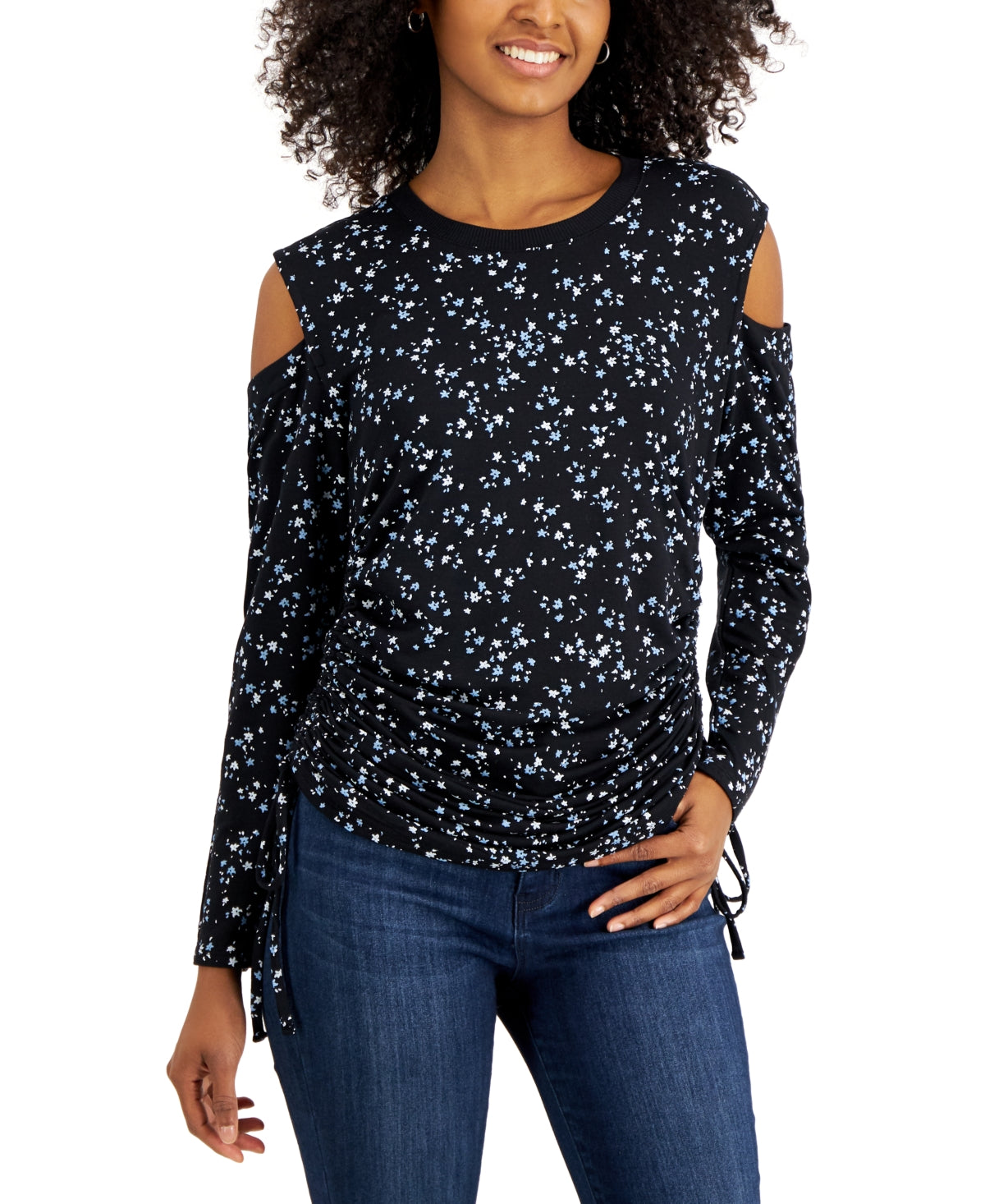 Suéter feminino estampado com ombros descobertos da INC International Concepts, preto, tamanho GG