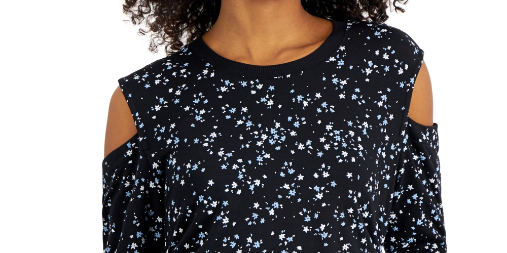 Suéter feminino estampado com ombros descobertos da INC International Concepts, preto, tamanho GG