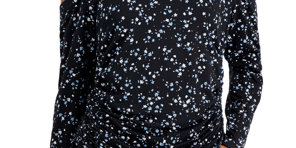 Suéter feminino estampado com ombros descobertos da INC International Concepts, preto, tamanho GG