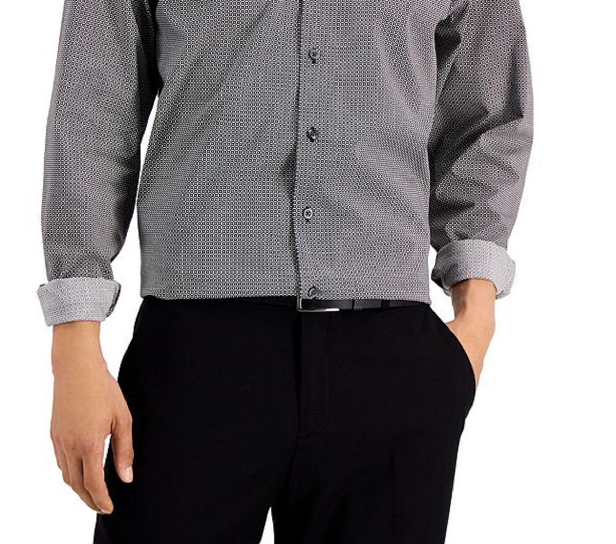 Camisa social masculina Alfani Regular Fit com elasticidade bidirecional, preta, tamanho 17 x 34 x 35