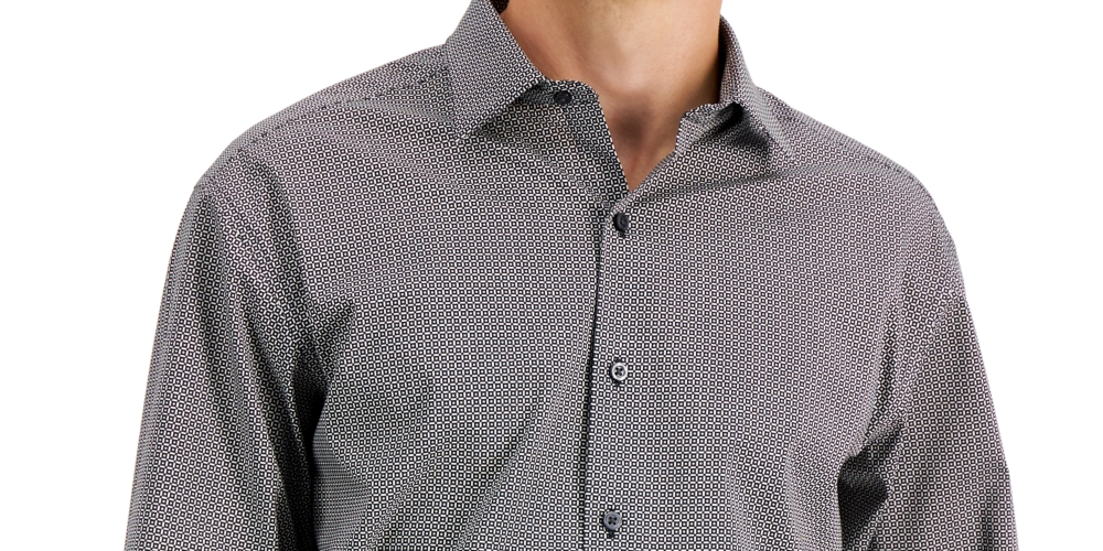 Camisa social masculina Alfani Regular Fit com elasticidade bidirecional, preta, tamanho 17 x 34 x 35