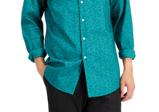 Camisa social masculina Bar III Slim Flit Floral Stretch, verde, tamanho pequeno