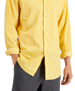 Bar III Men's Slim Flit Floral Stretch Dress Shirt Yellow Size Medium