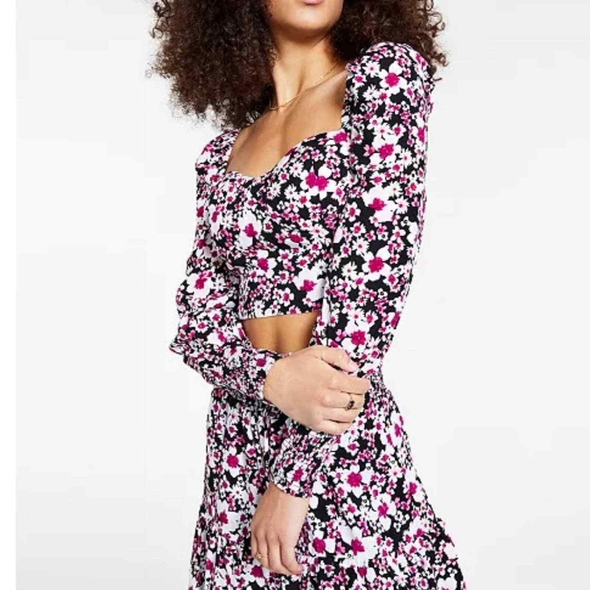 Blusa bustiê feminina com estampa floral Bar III, preta, tamanho XX-G