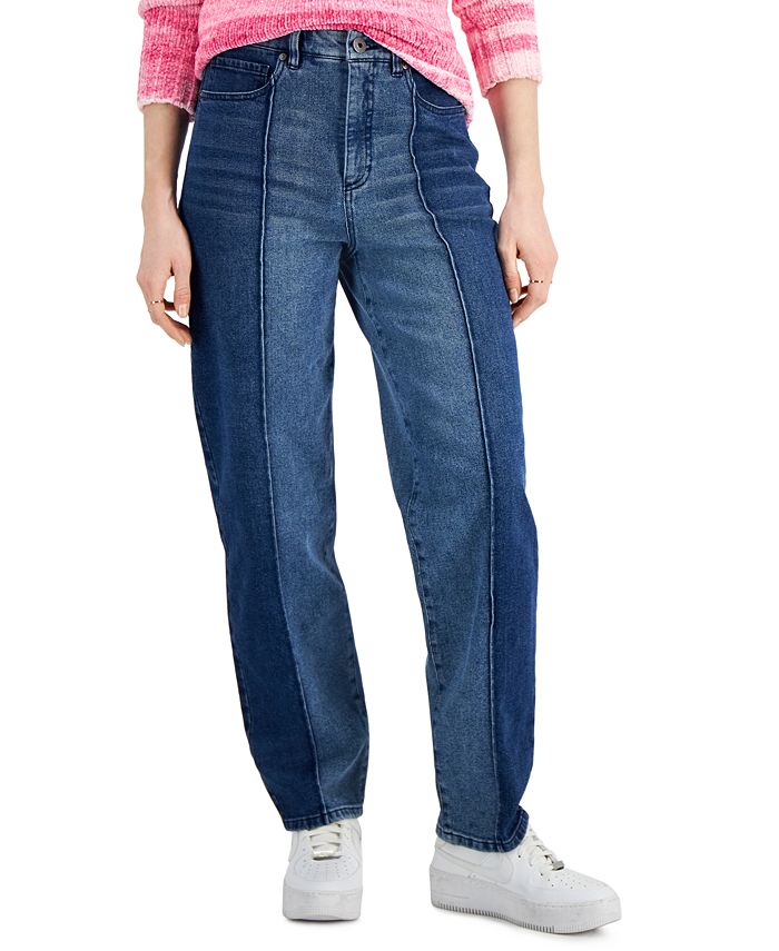 Calça jeans feminina estilo &amp; co, dois tons, perna reta, azul, tamanho 14