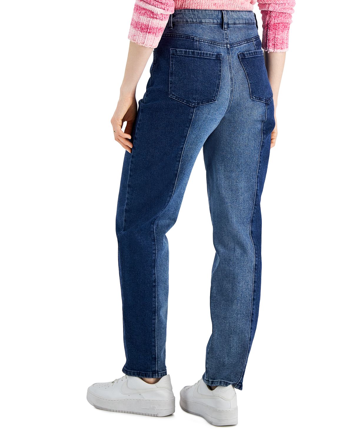 Calça jeans feminina estilo &amp; co, dois tons, perna reta, azul, tamanho 14
