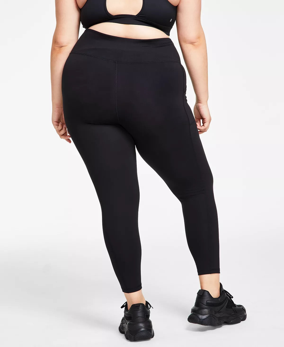 ID Ideology Leggings femininas de compressão, cintura alta, bolso lateral, comprimento 7/8, pretas, tamanho M