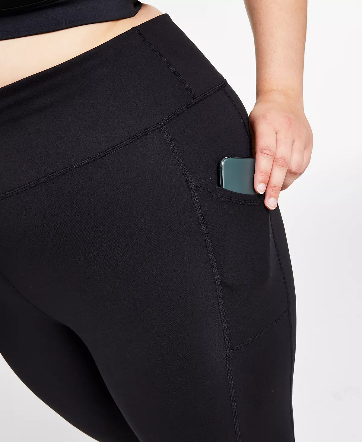 ID Ideology Leggings femininas de compressão, cintura alta, bolso lateral, comprimento 7/8, pretas, tamanho M