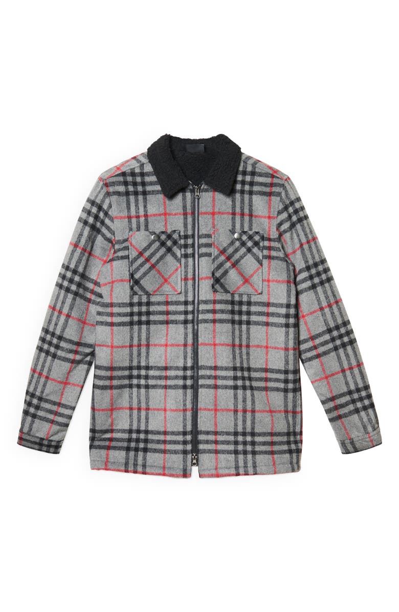 Camisa masculina Versace Liam Plaid com forro de lã e zíper completo, cinza, tamanho P/M
