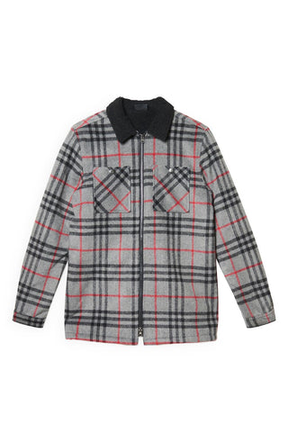 Versace Men's Liam Plaid Fleece Lined Full Zip Shirt Jacket Gray Size S/M