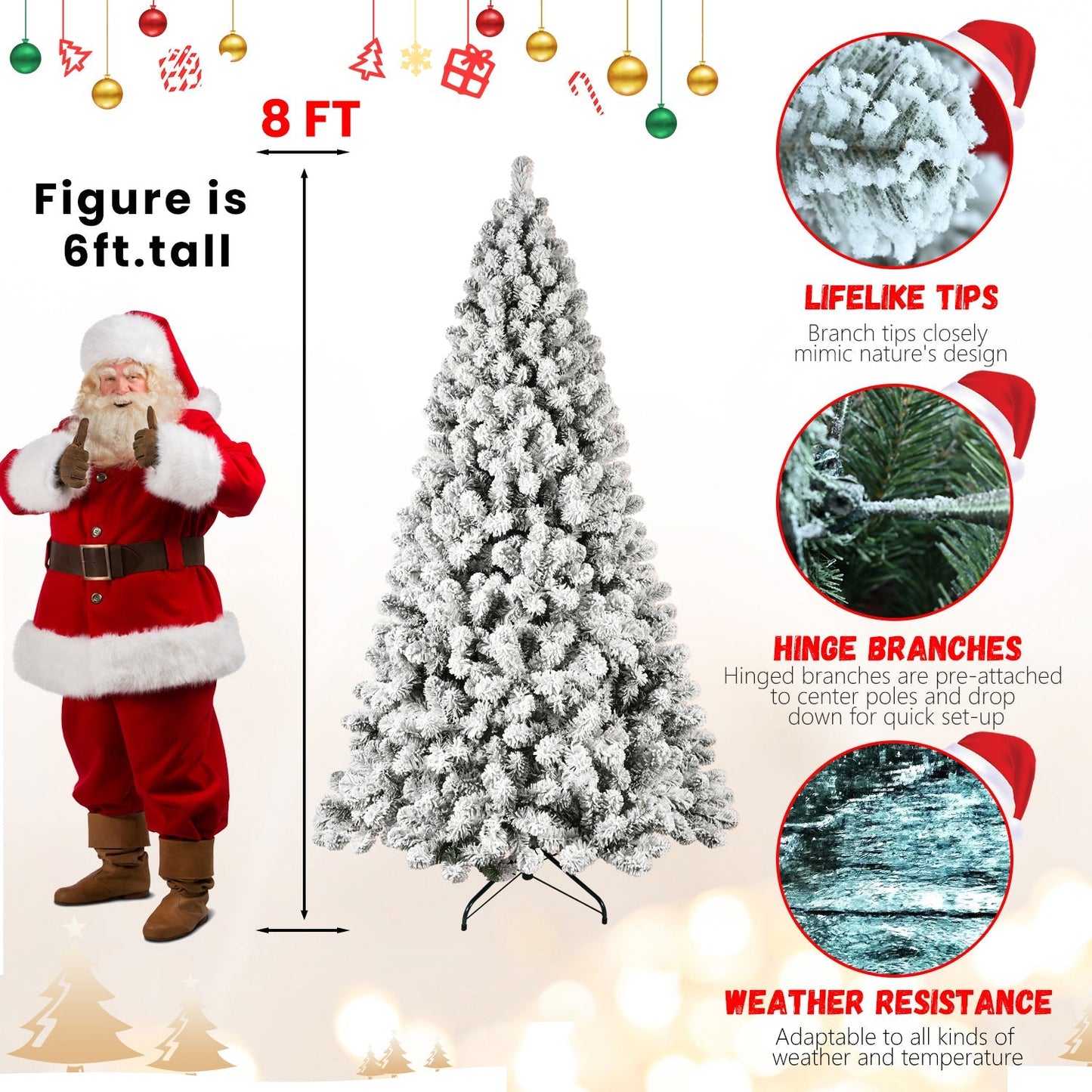 9-Foot Pre-Lit Snow-Flocked Christmas Tree