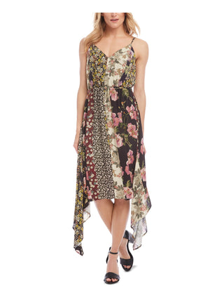 Vestido de festa feminino Karen Kane com alças finas abaixo do joelho, preto, tamanho extrapequeno