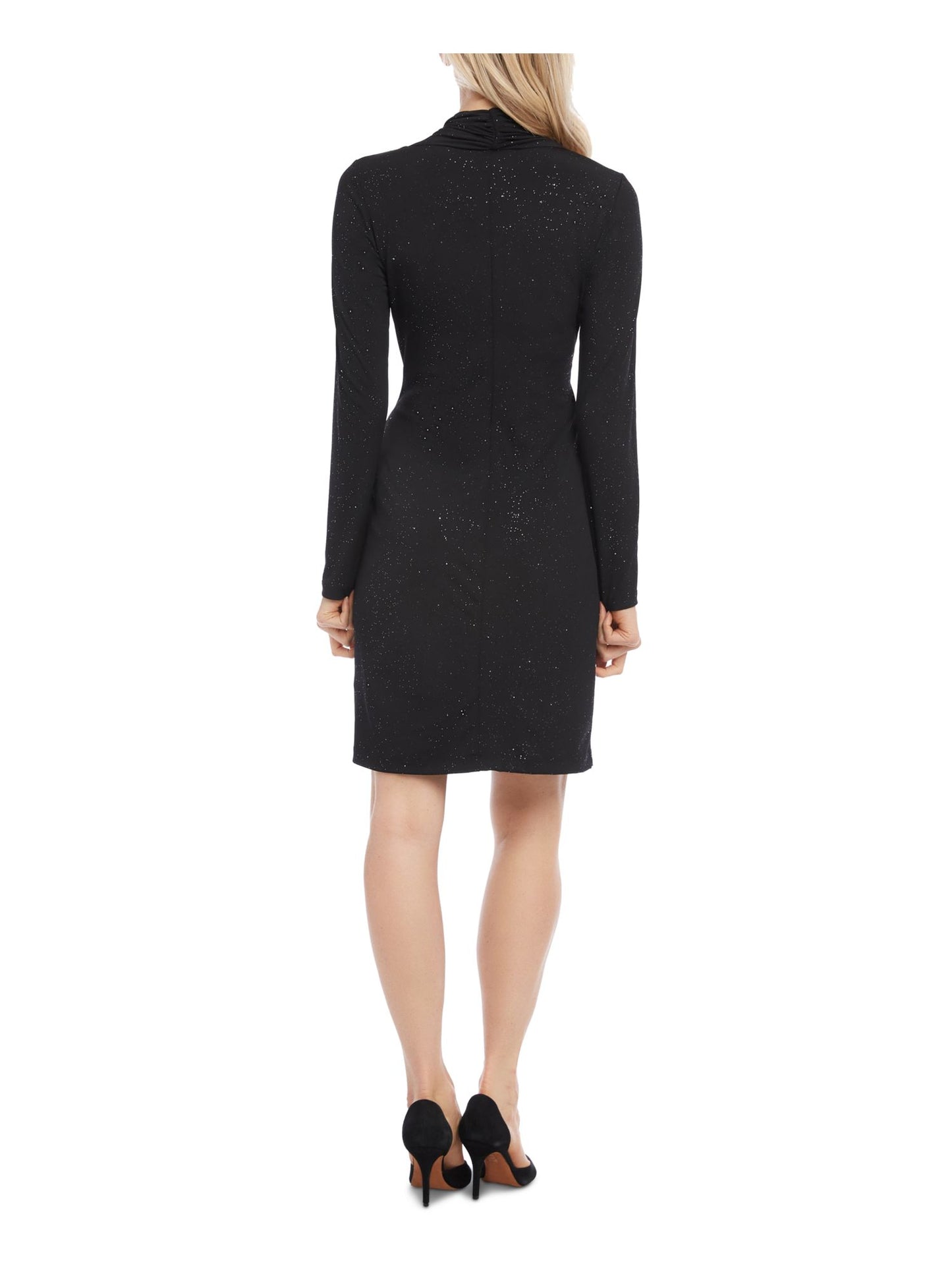 Vestido de noite feminino Karen Kane com glitter, manga longa, decote Queen Anne, acima do joelho, bainha, tamanho X-S