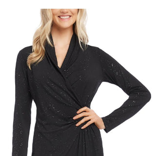 Vestido de noite feminino Karen Kane com glitter, manga longa, decote Queen Anne, acima do joelho, bainha, tamanho X-S