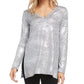 Blusa feminina Karen Kane com decote em V e manga comprida mesclada, tamanho P