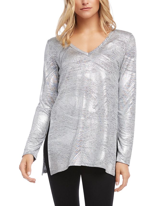 Blusa feminina Karen Kane com decote em V e manga comprida mesclada, tamanho P