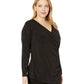Karen Kane Blusa feminina de malha brilhante, preta, tamanho 2X