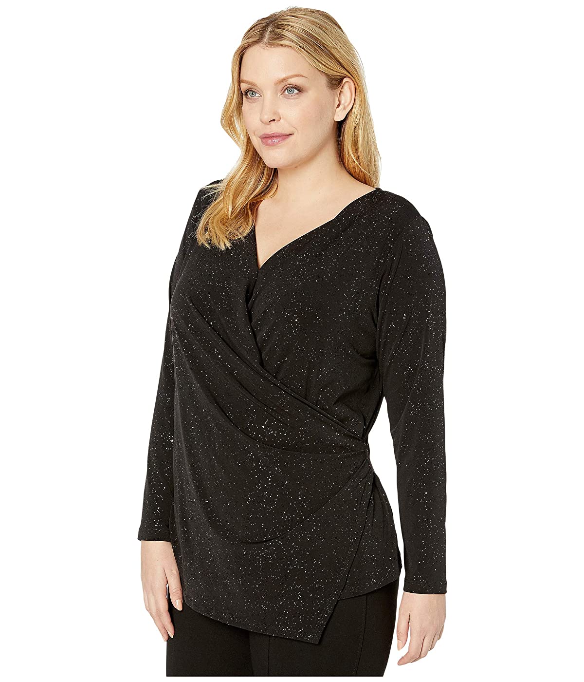 Karen Kane Blusa feminina de malha brilhante, preta, tamanho 2X
