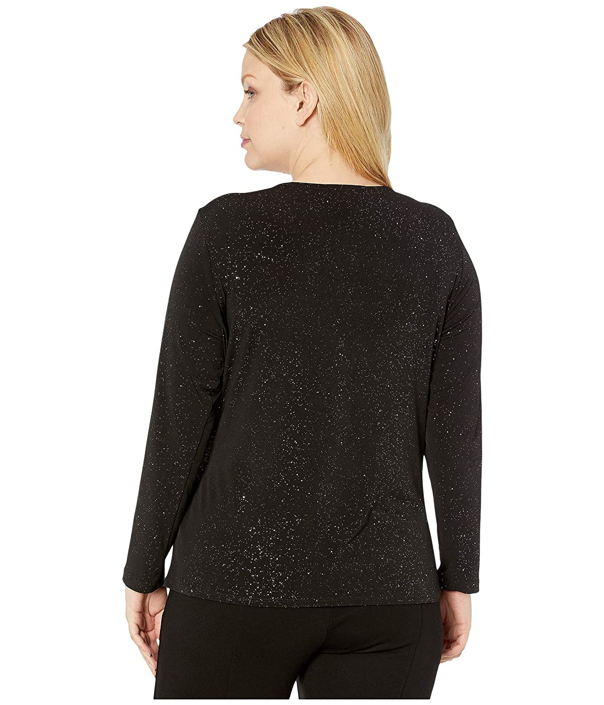 Karen Kane Blusa feminina de malha brilhante, preta, tamanho 2X