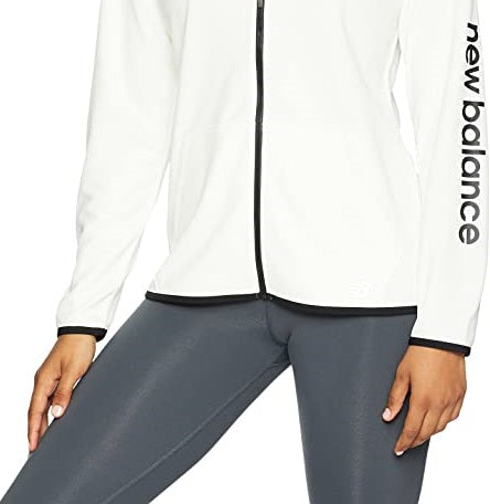 New Balance Core Fleece Feminino com Zíper Completo Sea Salt Tamanho Médio