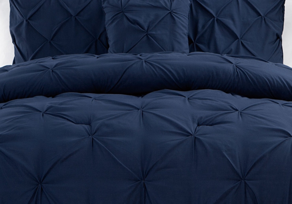 Conjunto de capa de edredom franzido Carmen 3 peças Vcny Home, tamanho azul marinho, queen size