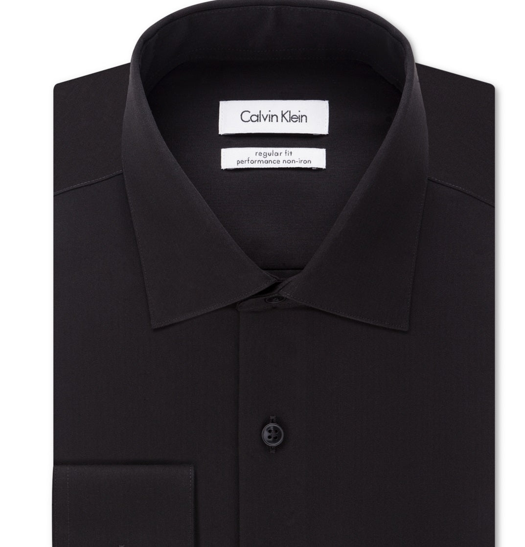 Camisa social masculina Calvin Klein Classic Fit com gola aberta e sem ferro, preta, tamanho 16x32x33