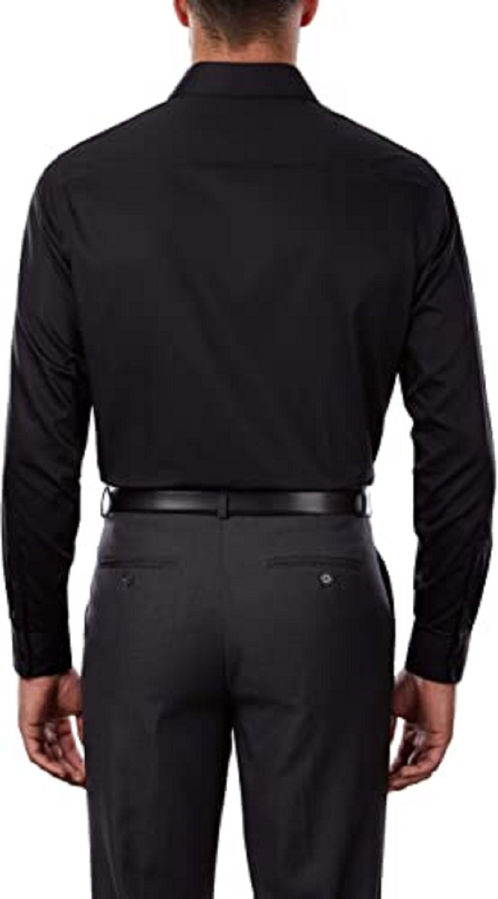Camisa social masculina Calvin Klein Classic Fit, sem passar roupa, com gola aberta e espinha de peixe, preta, tamanho 16,5 x 32 x 33