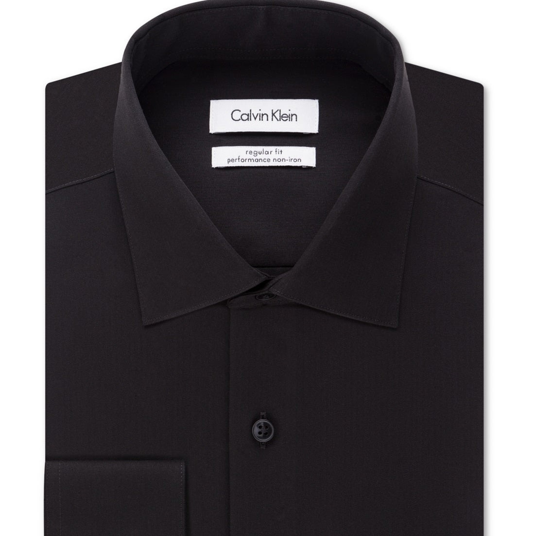 Camisa social masculina Calvin Klein Classic Fit com gola aberta e sem ferro, preta, tamanho 16,5 x 34 x 35