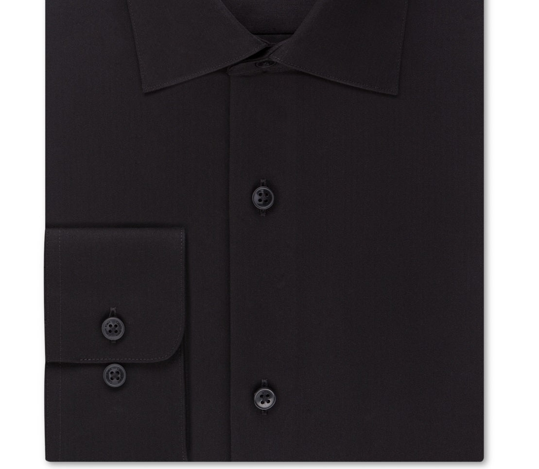 Camisa social masculina Calvin Klein Classic Fit com gola aberta e sem ferro, preta, tamanho 16,5 x 34 x 35