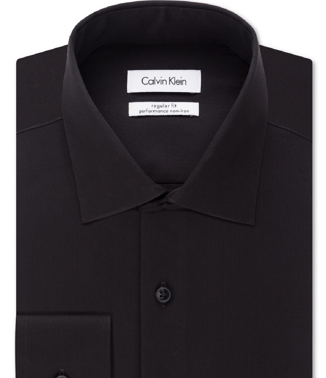 Camisa social masculina Calvin Klein Steel Classic Fit sem passar roupa com gola aberta e espinha de peixe, preta, tamanho 17x34-35