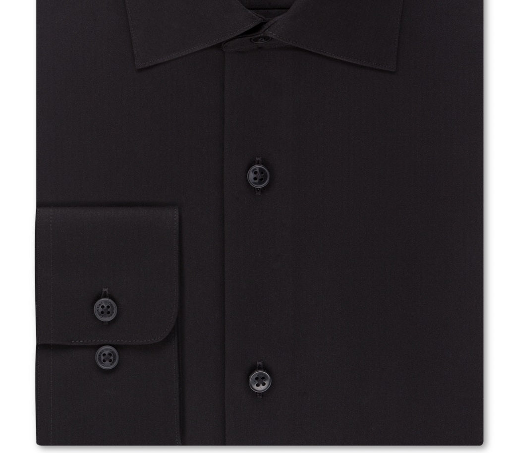 Camisa social masculina Calvin Klein Steel Classic Fit sem passar roupa com gola aberta e espinha de peixe, preta, tamanho 17x34-35