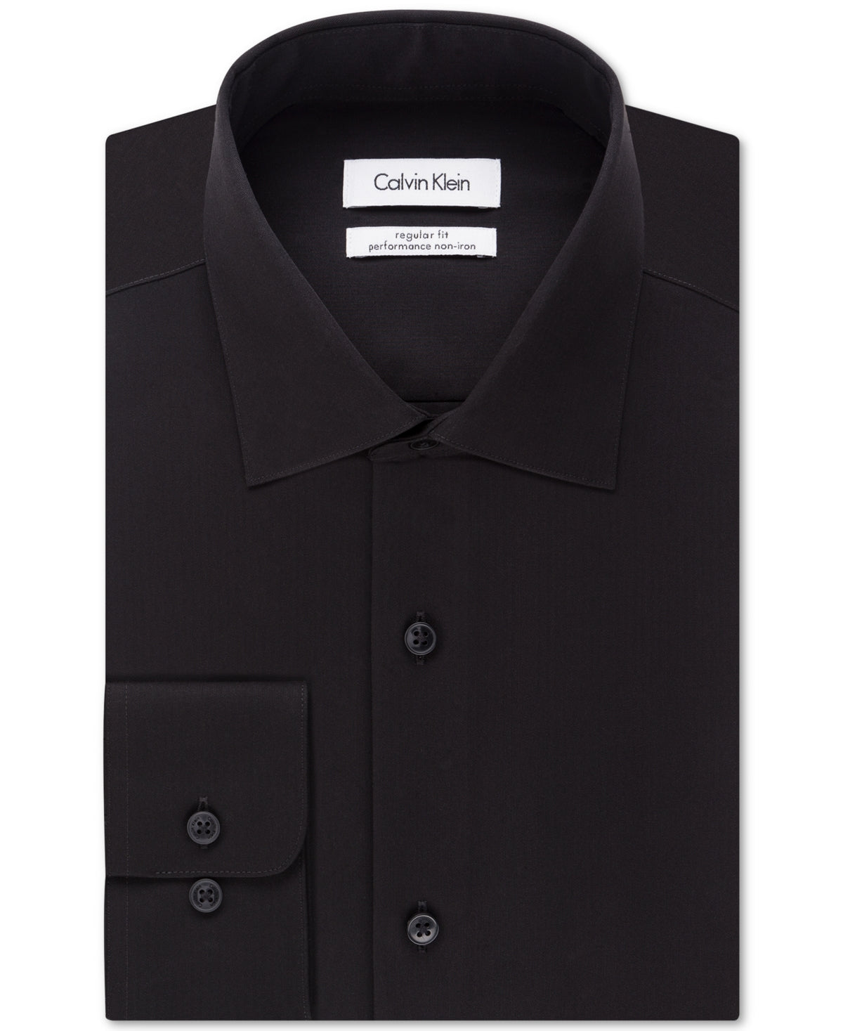 Camisa social masculina Calvin Klein Steel Classic Fit sem passar roupa com gola aberta e espinha de peixe, preta, tamanho 17x34-35