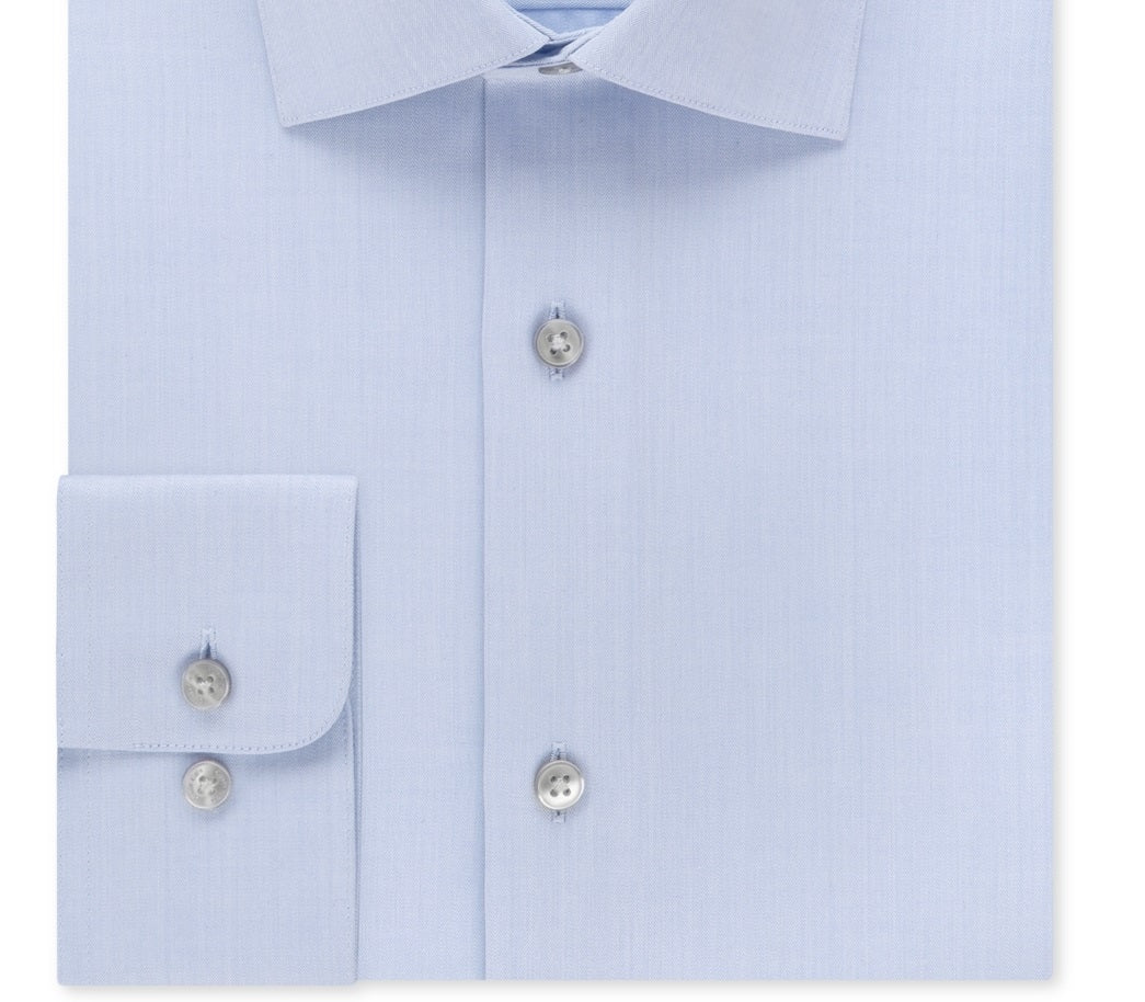 Camisa social masculina Calvin Klein Classic Fit com gola aberta e sem ferro, tamanho azul, 15x32x33