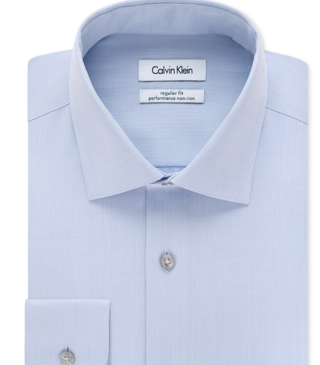 Camisa social masculina Calvin Klein Steel Classic Fit sem passar roupa, gola aberta em espinha de peixe, tamanho 16,5 x 32-33