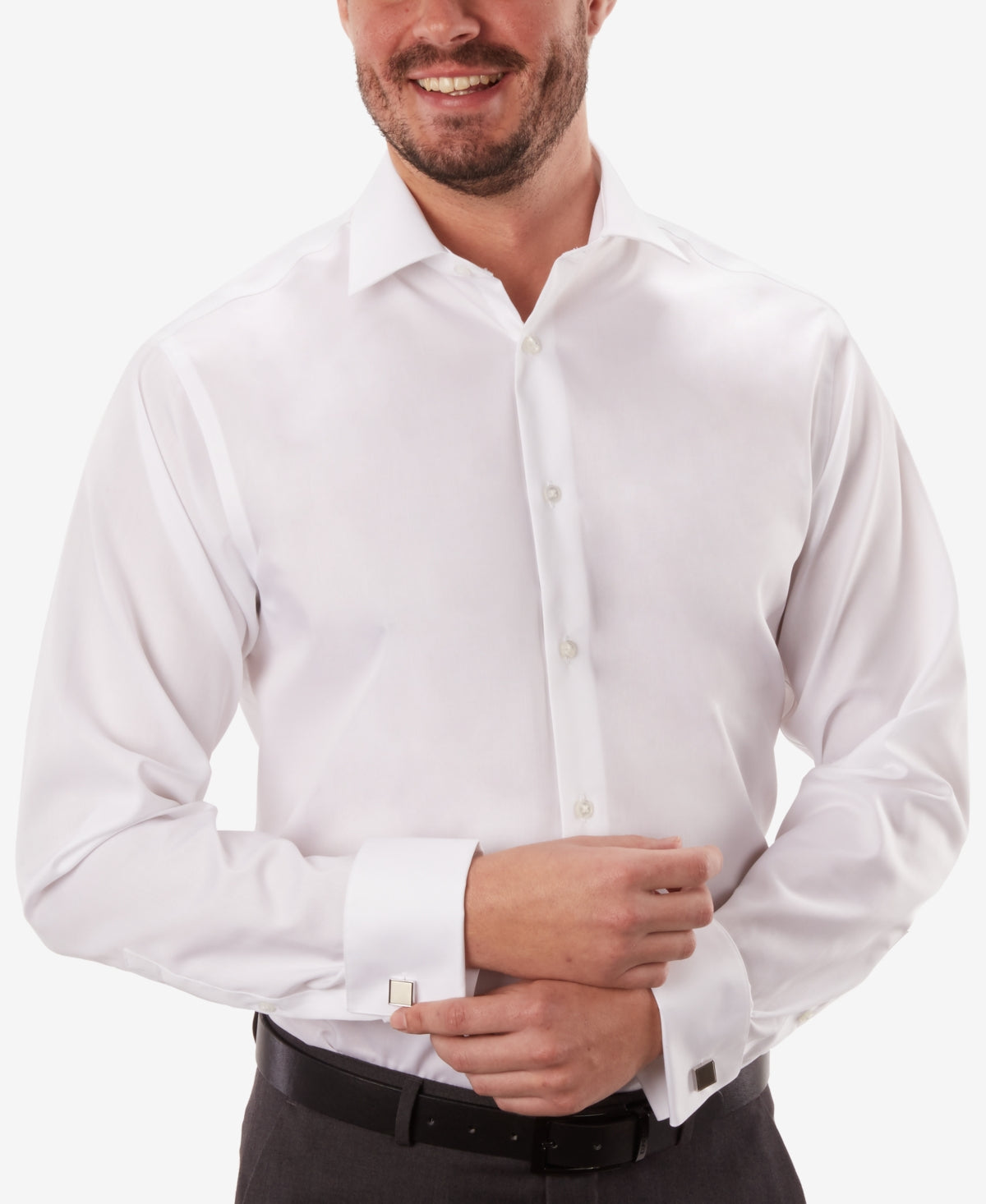 Camisa social Calvin Klein masculina Classic Fit, sem passar, com punho francês, tamanho branco, 16,5 x 32 x 33