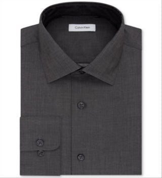 Camisa social masculina Calvin Klein Steel Classic-Fit, sem passar a ferro, com gola aberta e espinha de peixe, cinza, tamanho 18, 36-37