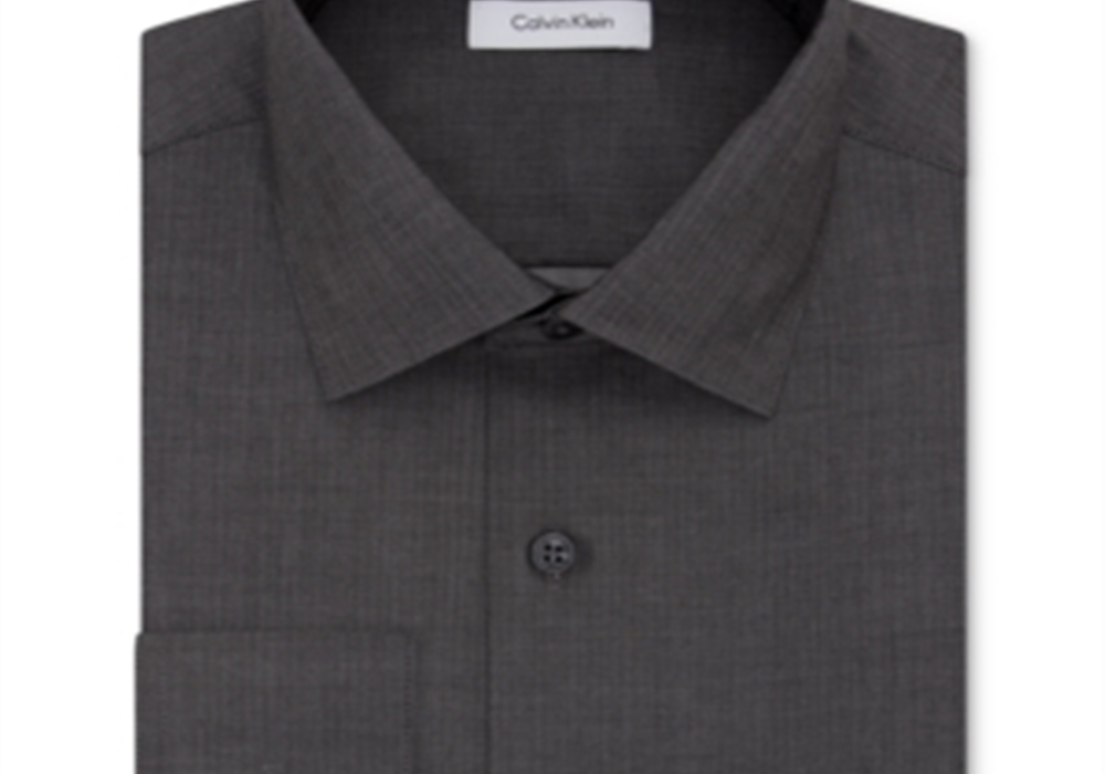 Camisa social masculina Calvin Klein Steel Classic-Fit, sem passar a ferro, com gola aberta e espinha de peixe, cinza, tamanho 18, 36-37