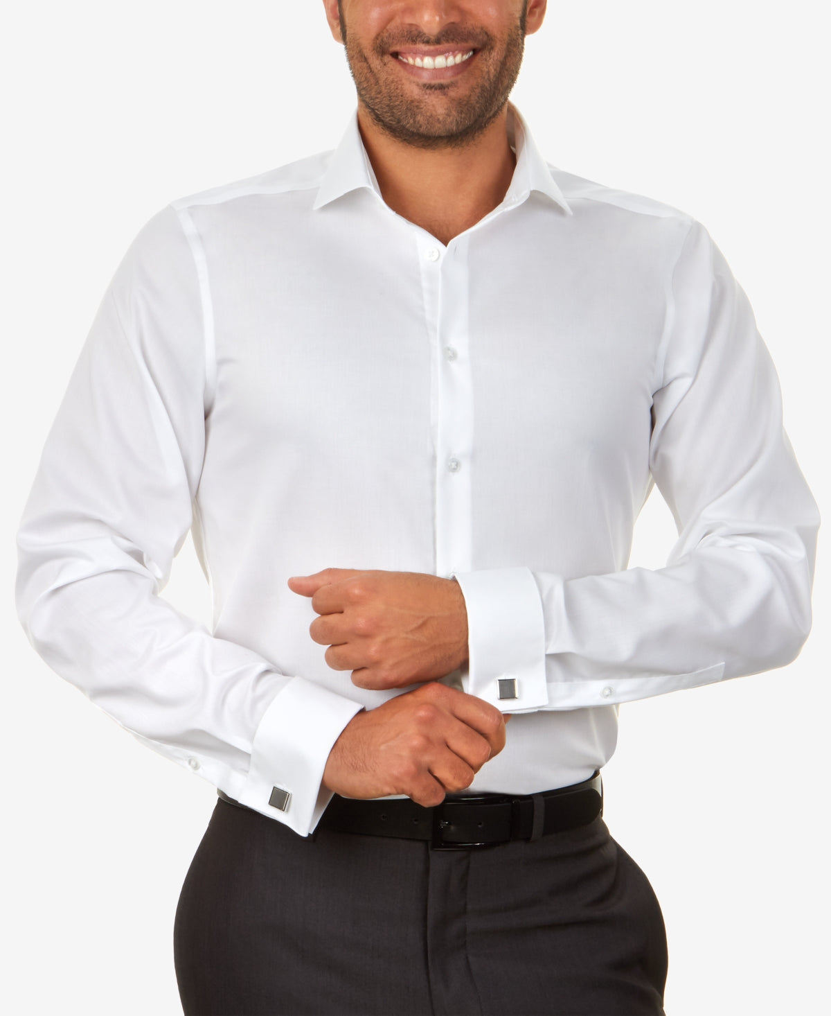Camisa social masculina Calvin Klein Slim Fit com punho francês e sem ferro, branca, tamanho 17,5 x 34 x 35