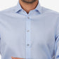 Camisa social masculina Calvin Klein Slim Fit, sem passar roupa, com punho francês, em espinha de peixe, azul, tamanho 34x35