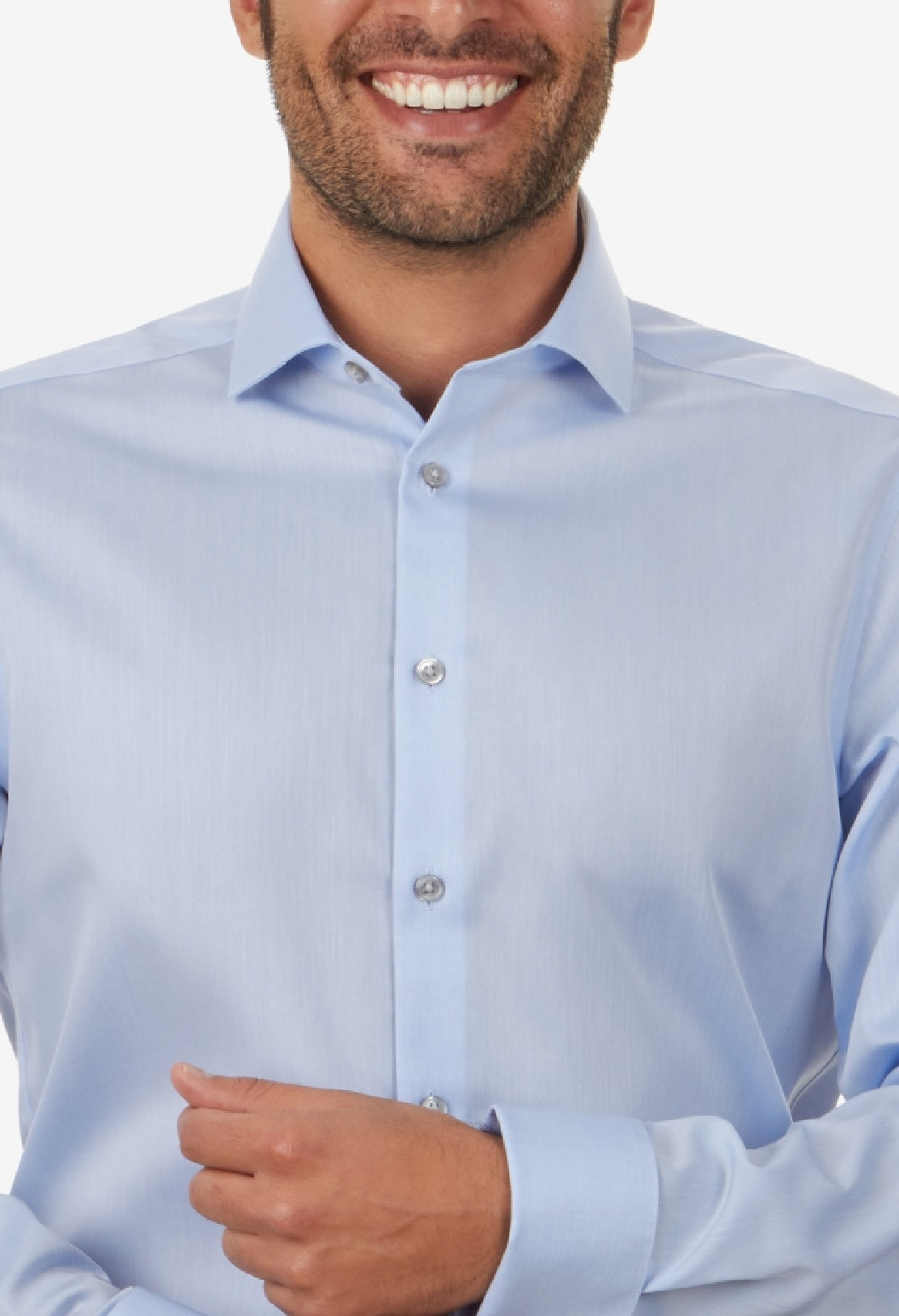 Camisa social masculina Calvin Klein Slim Fit, sem passar roupa, com punho francês, em espinha de peixe, azul, tamanho 34x35