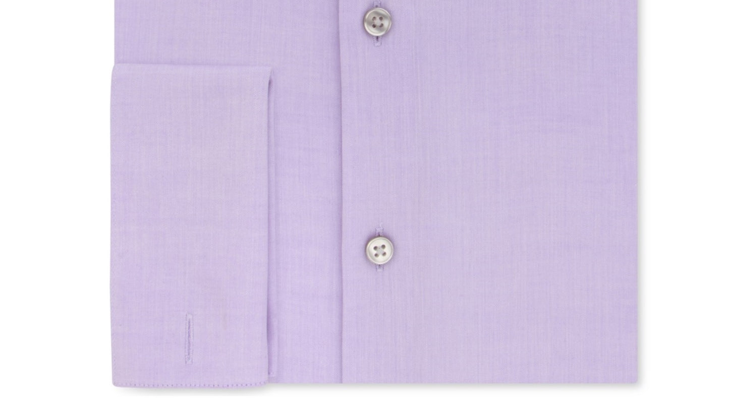 Camisa social masculina Calvin Klein Slim Fit, sem passar roupa, com punho francês, em espinha de peixe, roxa, tamanho 15x32-33