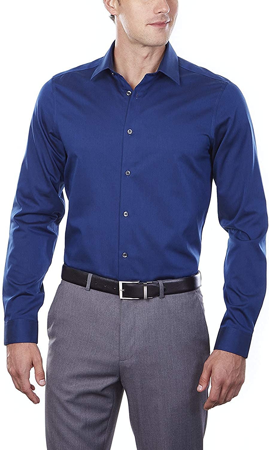 Camisa social masculina Calvin Klein Slim Fit, sem passar roupa, com gola espinha de peixe, tamanho 16,5 x 34-35