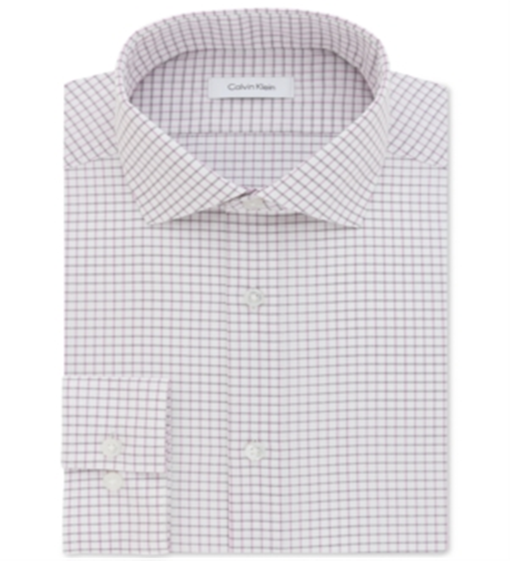 Camisa social Calvin Klein Classic Fit Masculina, sem passar a ferro, rosa, xadrez, tamanho cinza, 15x32x33