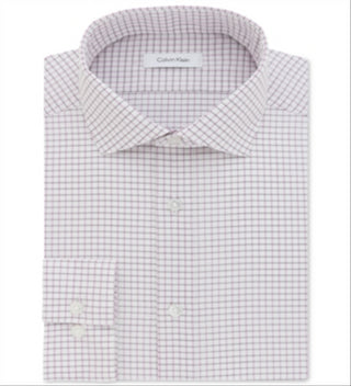 Camisa social Calvin Klein Classic Fit Masculina, sem passar a ferro, rosa, xadrez, tamanho cinza, 15x32x33