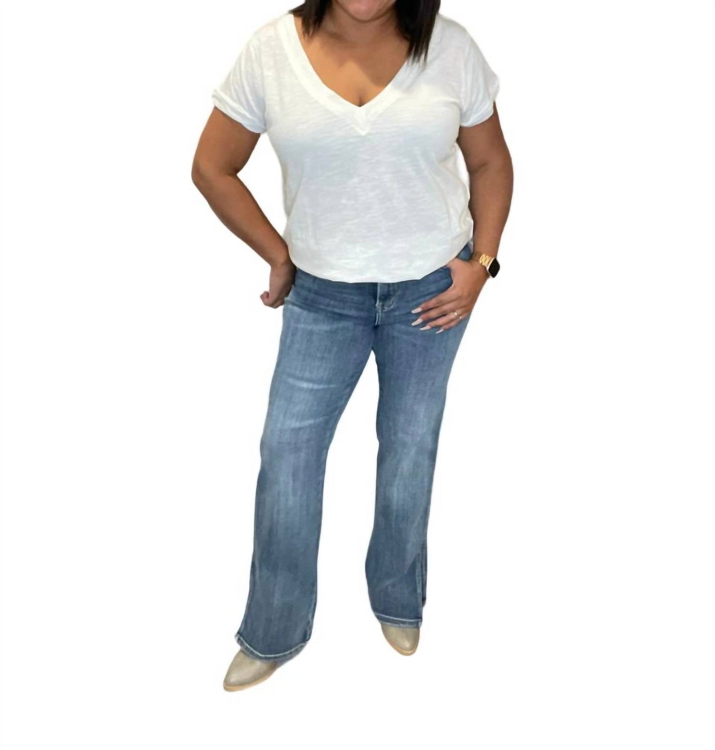 Risen - High Rise Straight Jeans With Side Slit