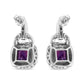 .925 Sterling Silver 8MM Natural Cushion Shaped Amethyst and Diamond Accent Halo with Push Back Dangle Earrings (I-J Color, I2-I3 Clarity)
