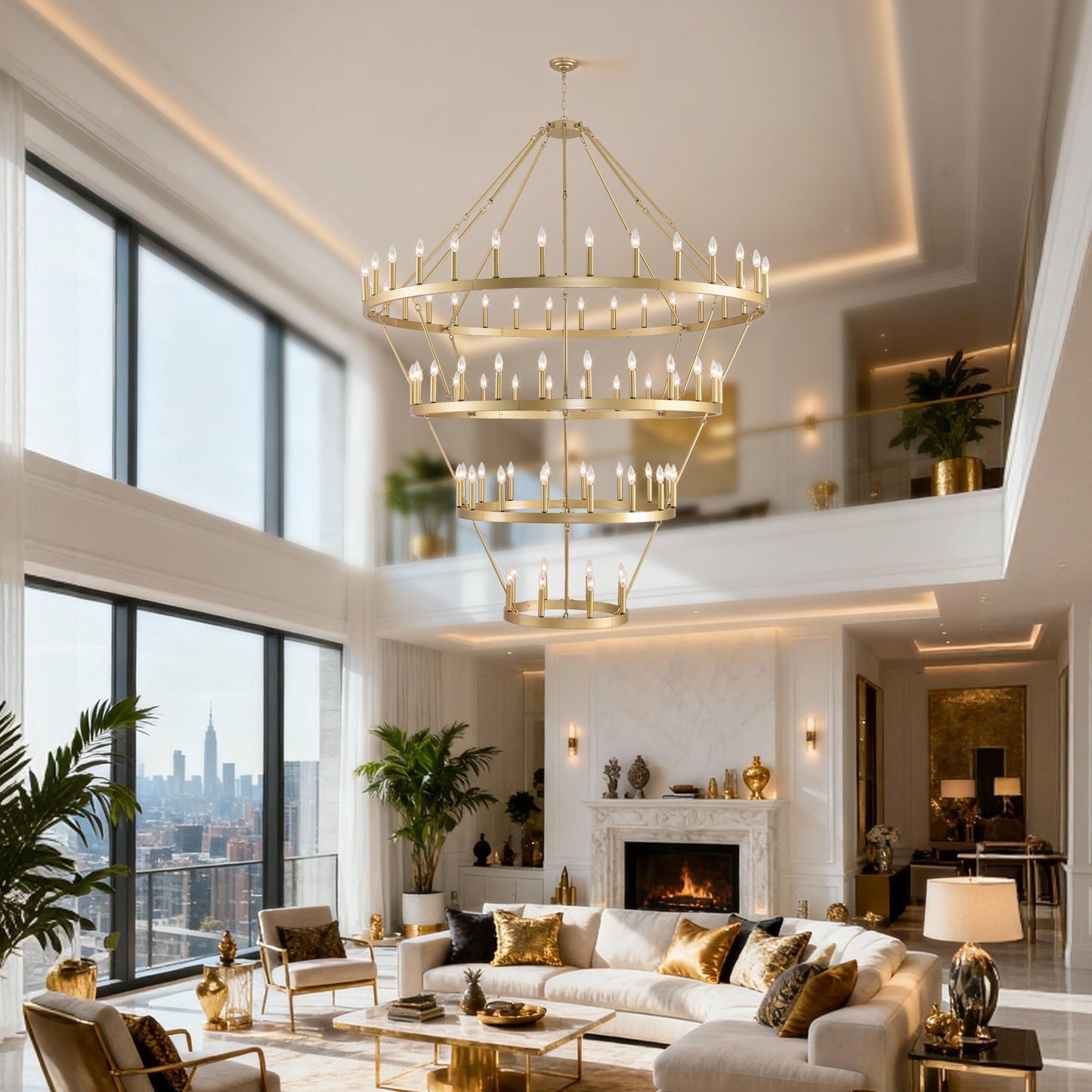 70.87 Inch 3-Tier Wagon Wheel Chandelier